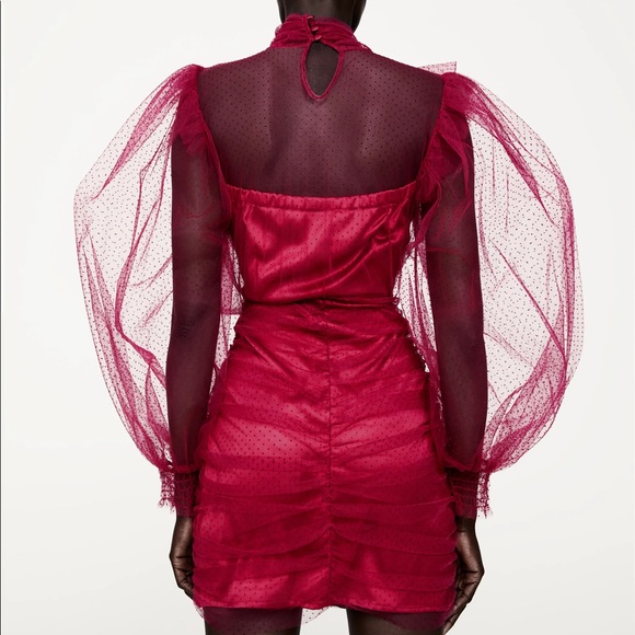 Zara TULLE SWISS DOT ORGANZA MINI DRESS W/ BOW NEW - Picture 13 of 16